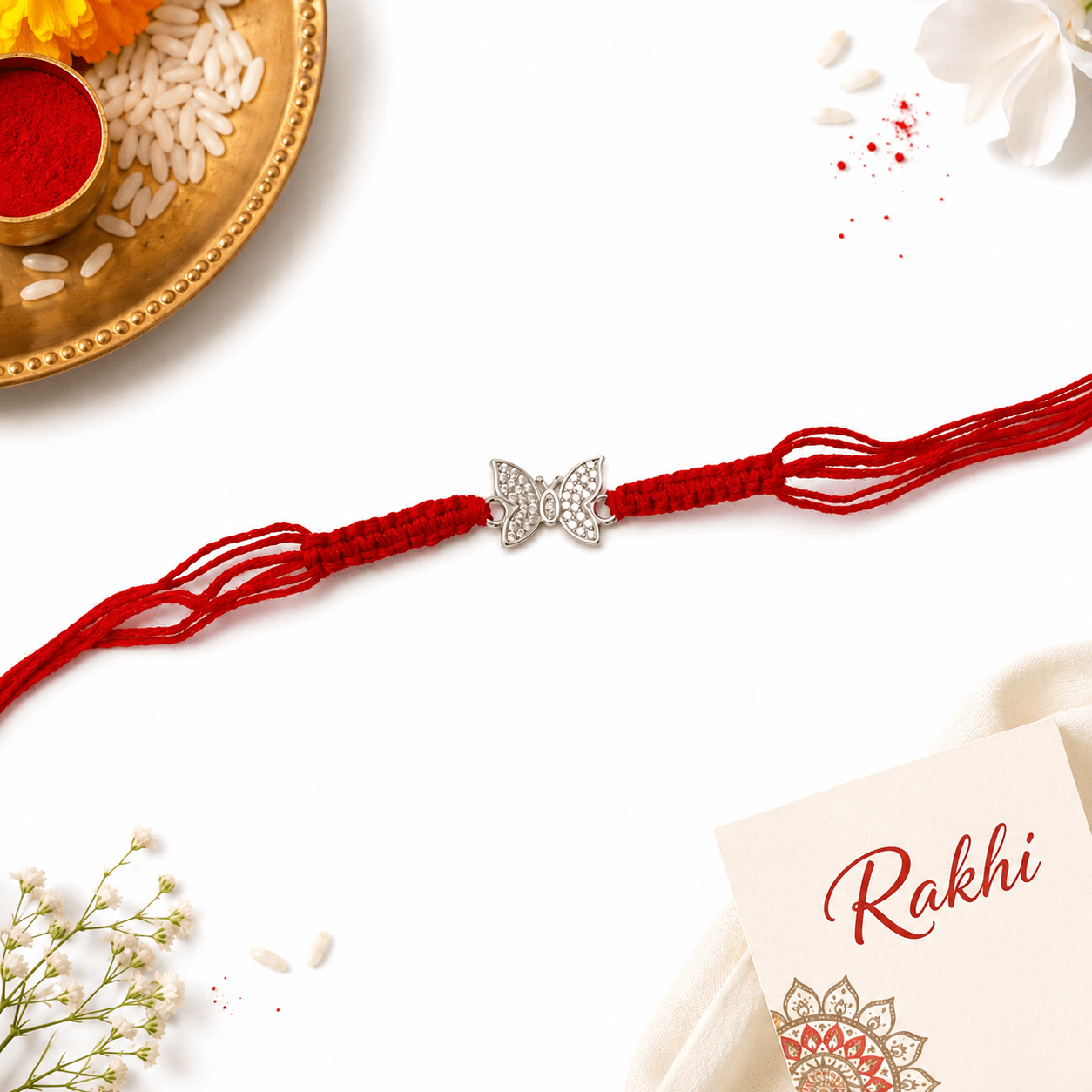 Butterfly CZ Silver Rakhi