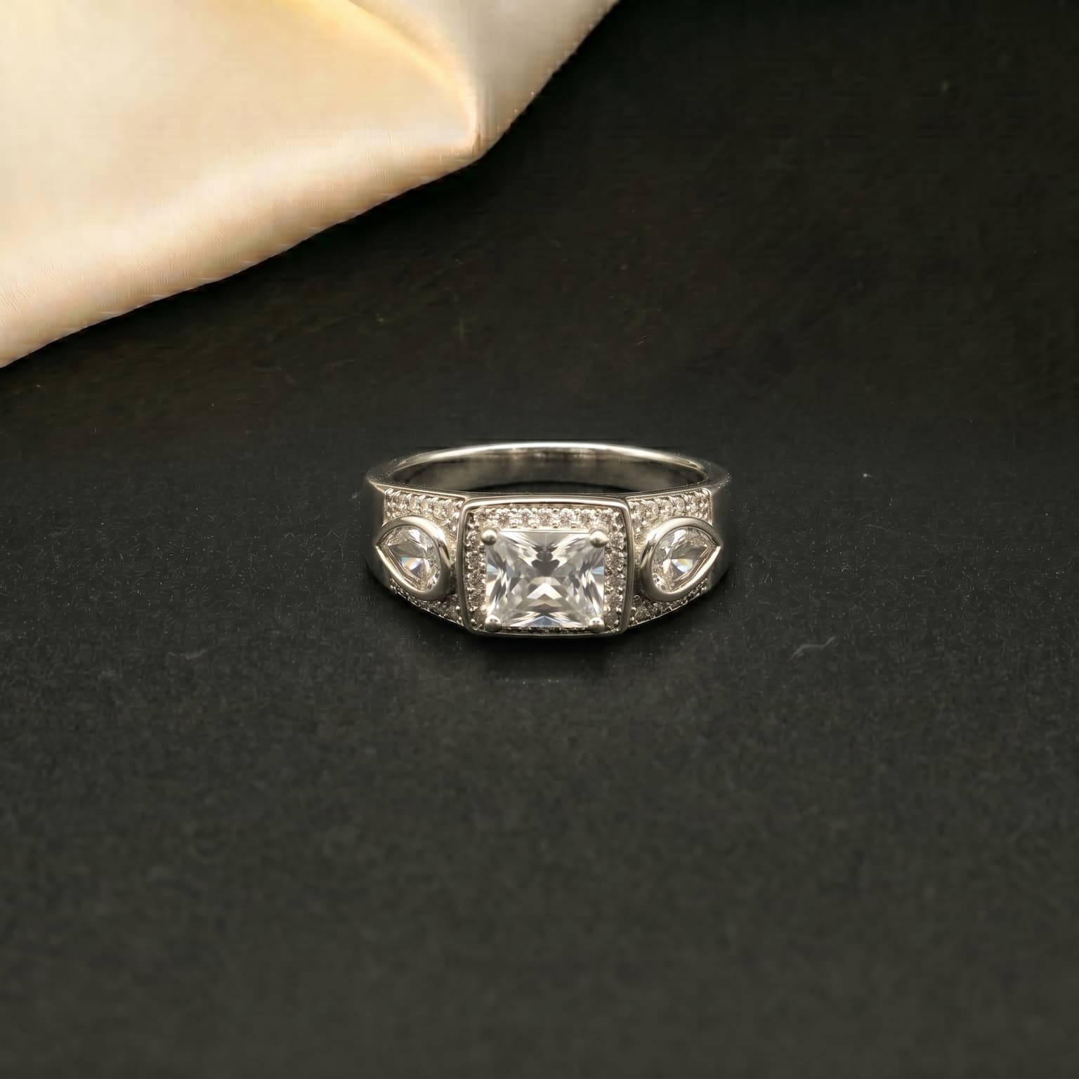 Cushion Three Stone Halo Ring 2