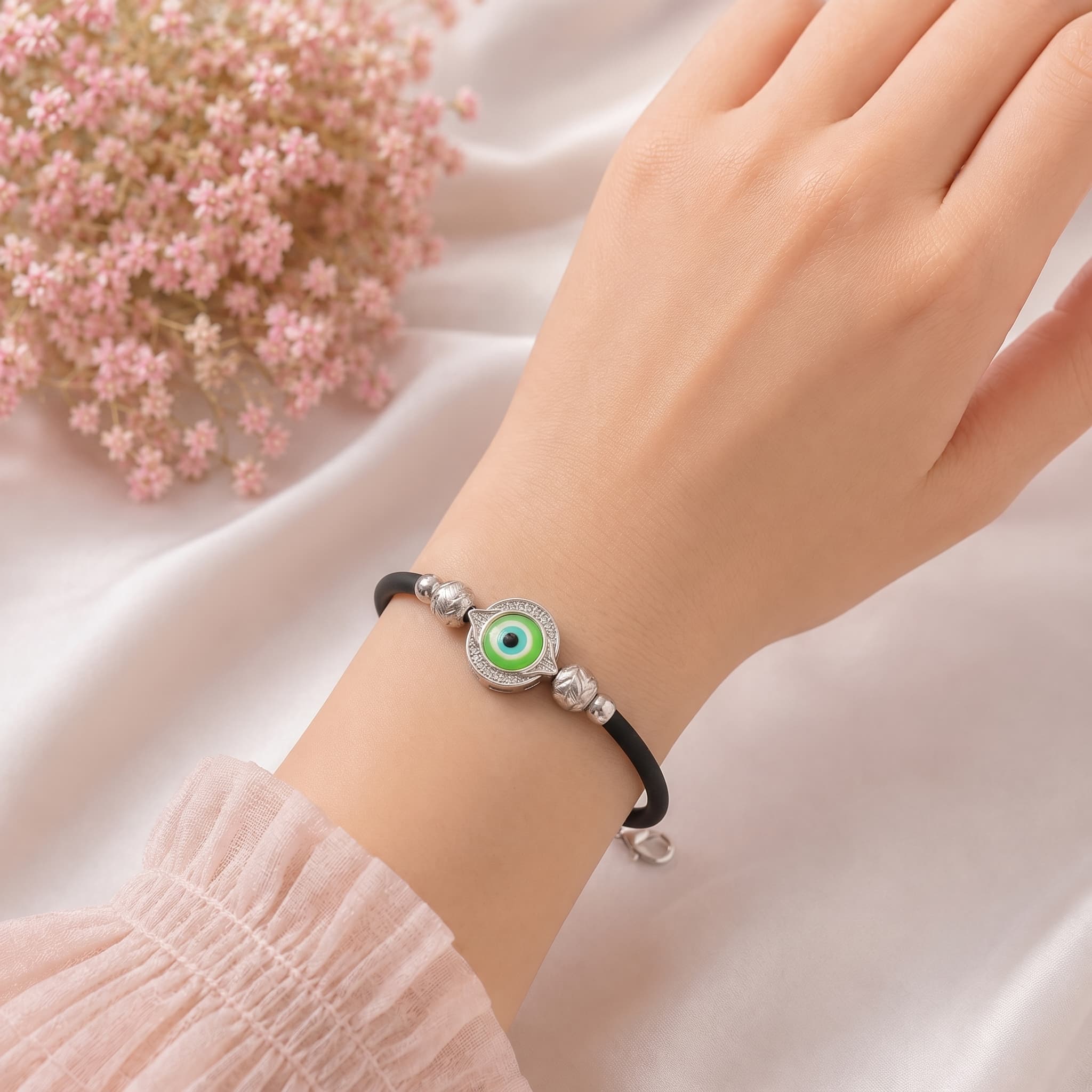 Emerald Evil Eye Cord Bracelet 4