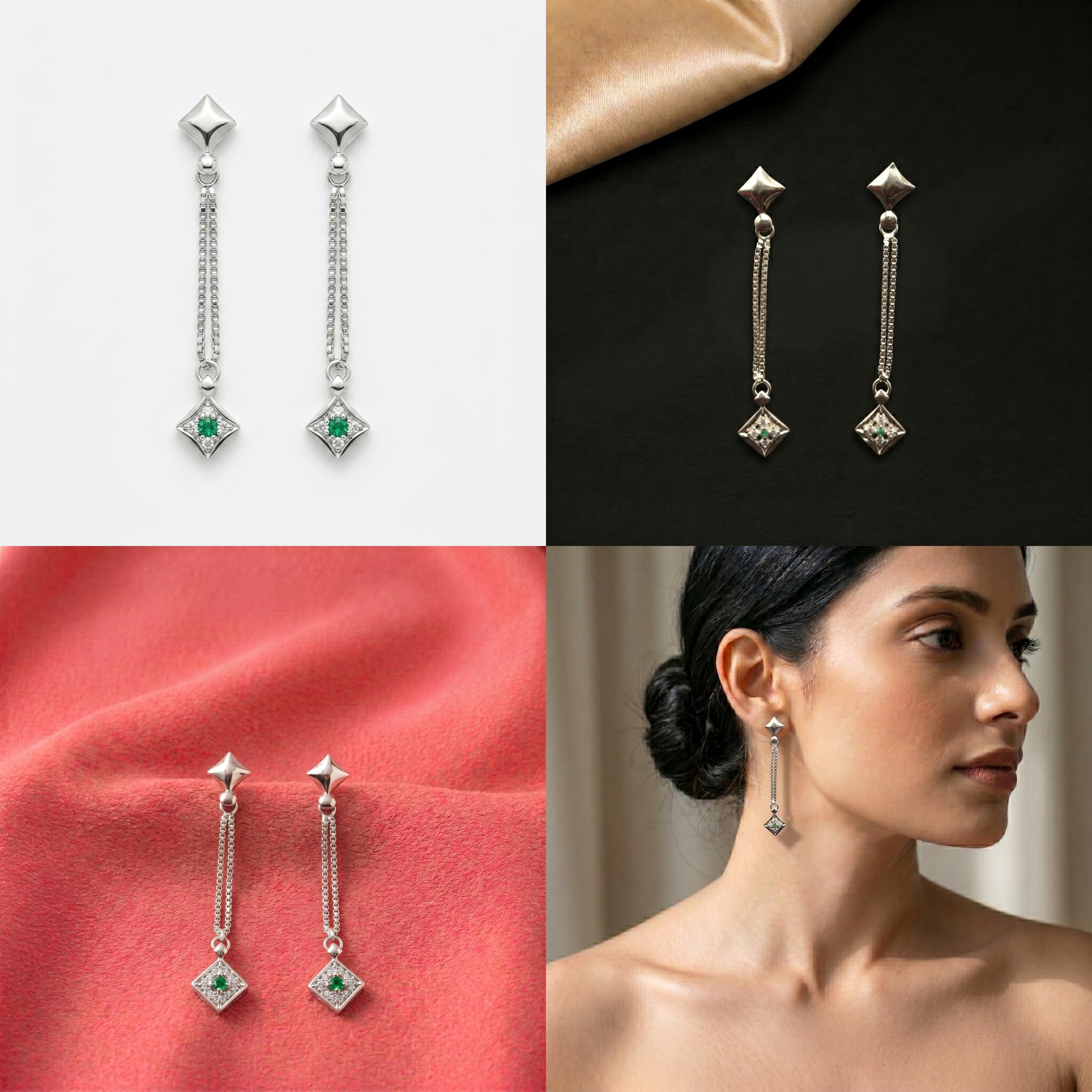 Emerald Star Chain Drop Earrings 5