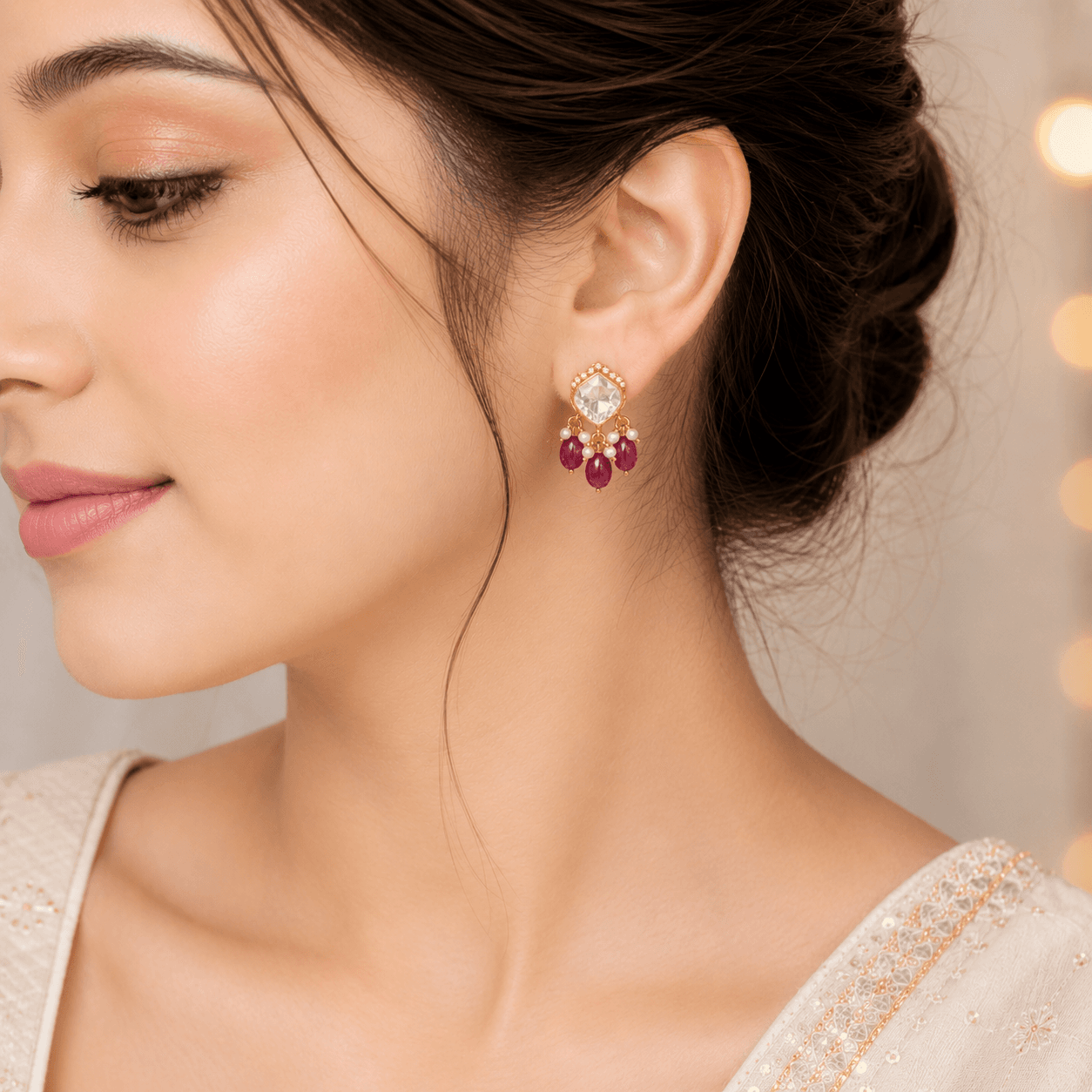 Kundan Ruby Drop Earrings 4