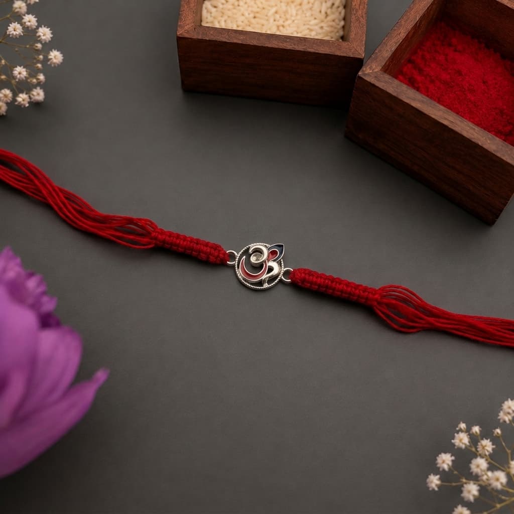 Om Ganesha Enamel Silver Rakhi