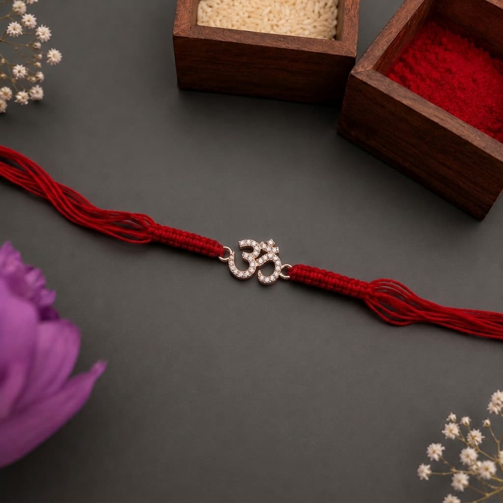 Om Sacred CZ Silver Rakhi
