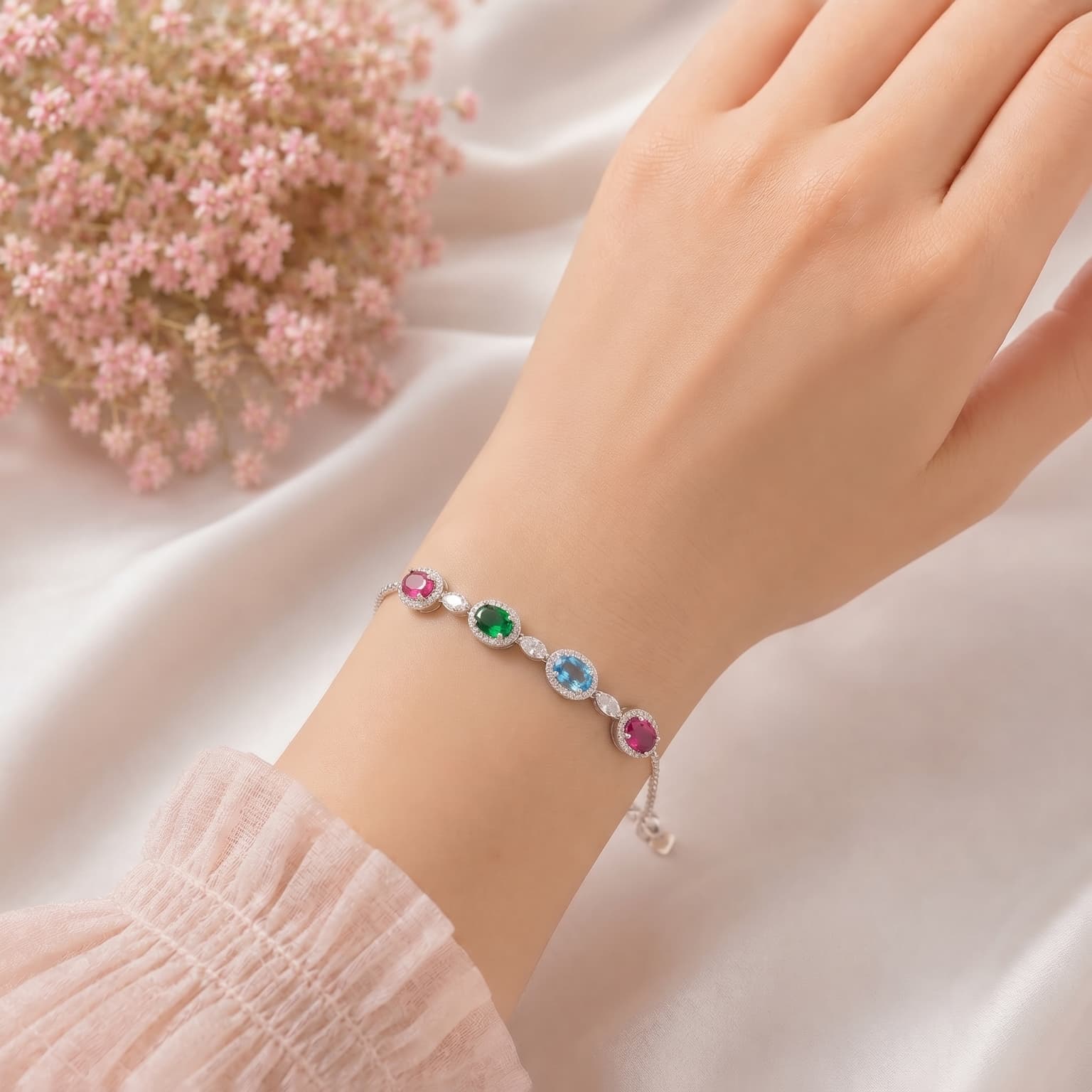 Oval Gemstone Halo Bracelet 4