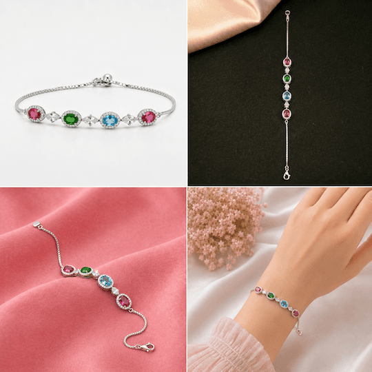 Oval Gemstone Halo Bracelet 5