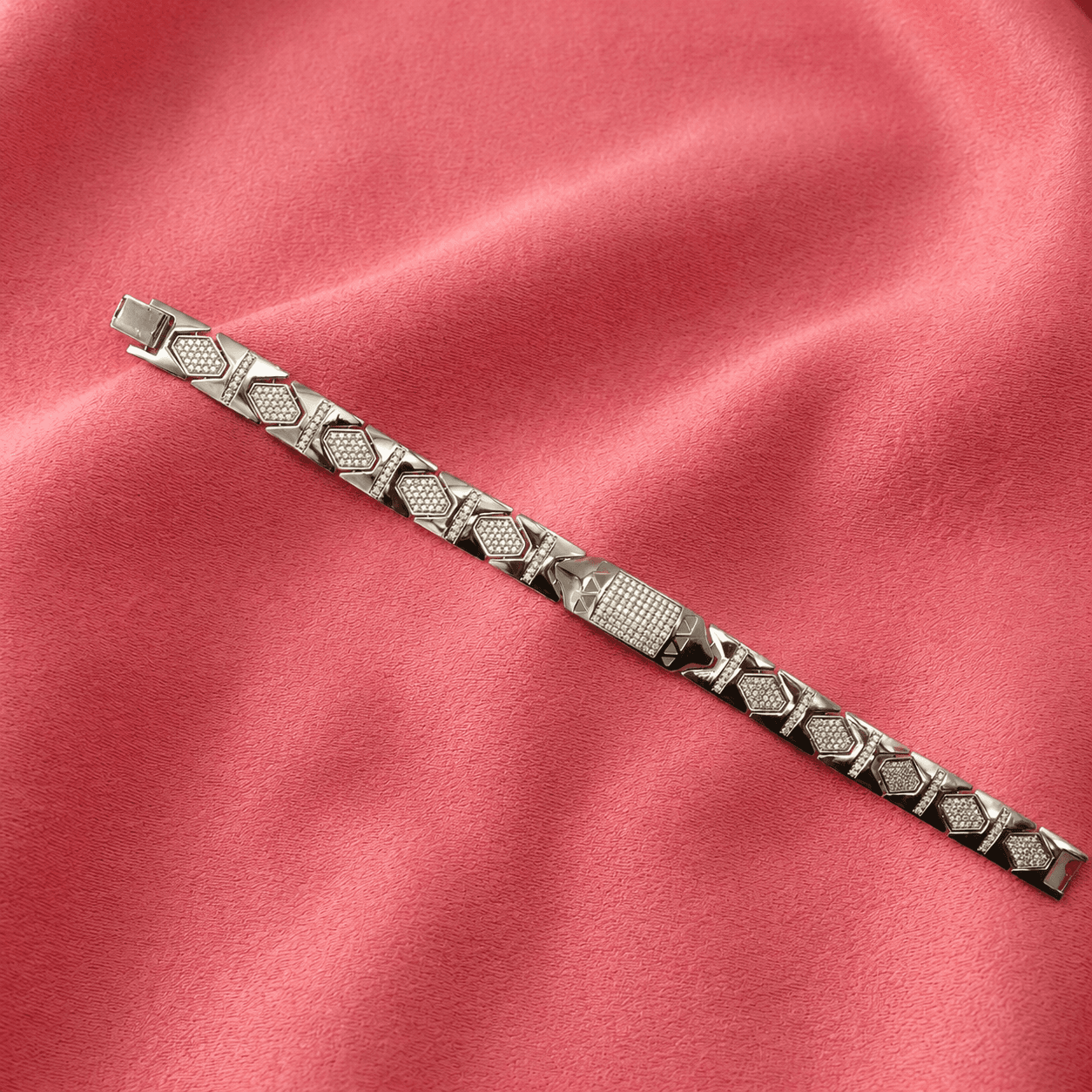 Pave CZ Hexagon Link Bracelet 2