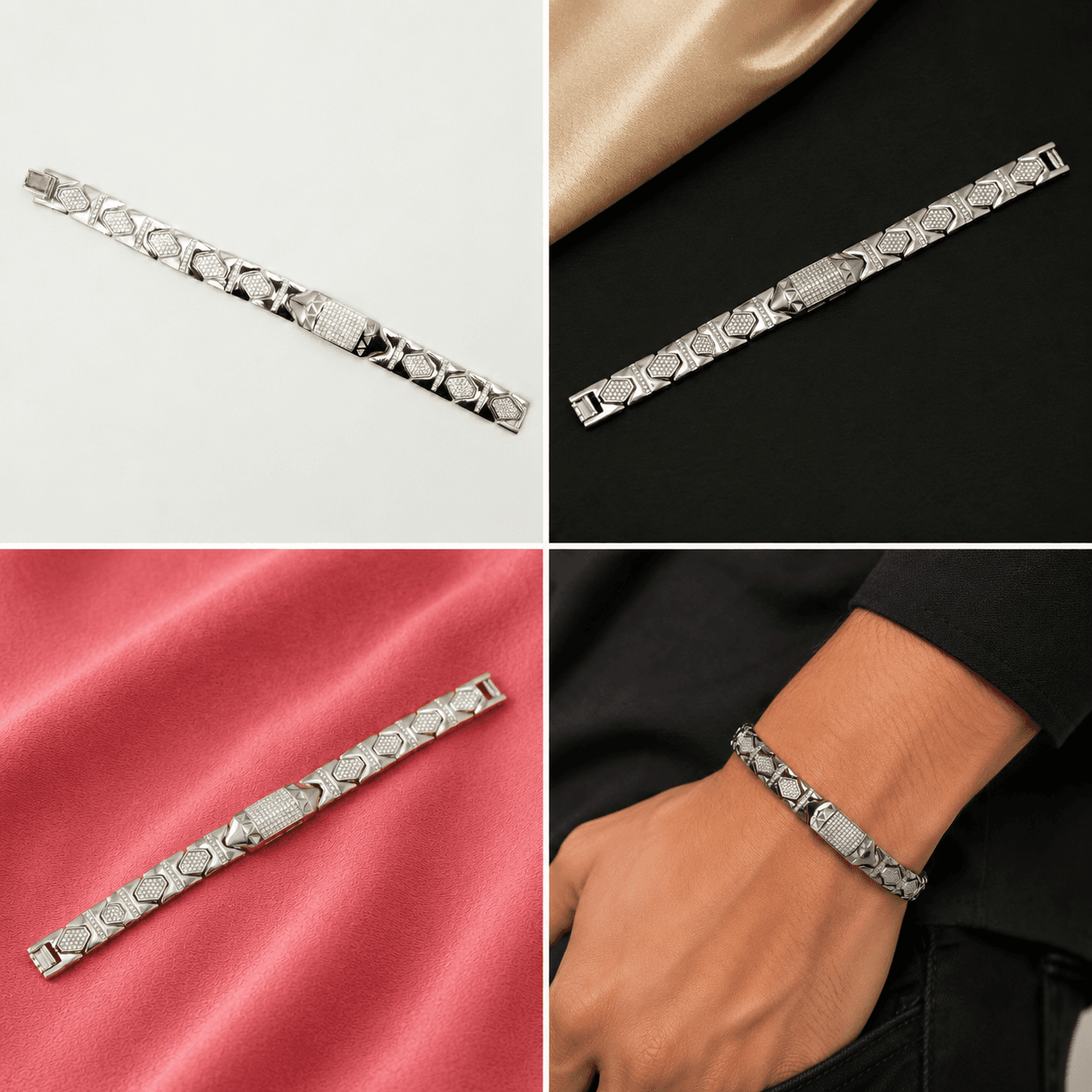 Pave CZ Hexagon Link Bracelet 5