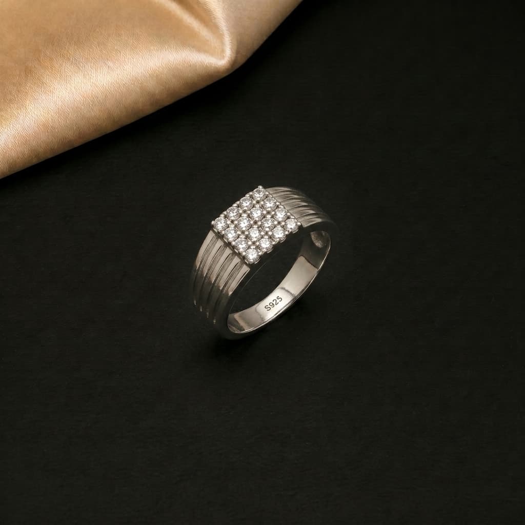 Pave Grid Signet Band 2