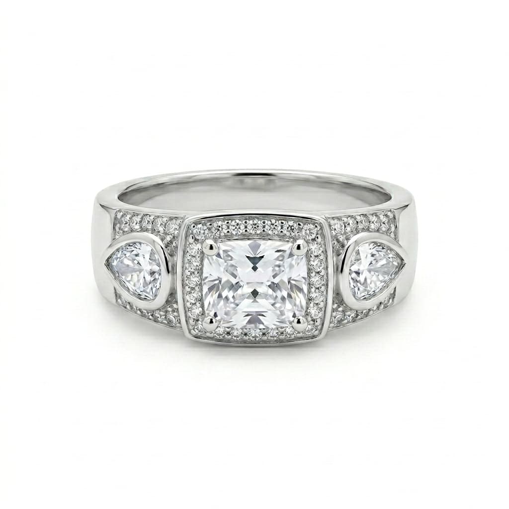 Radiant Three Stone Halo Ring 1