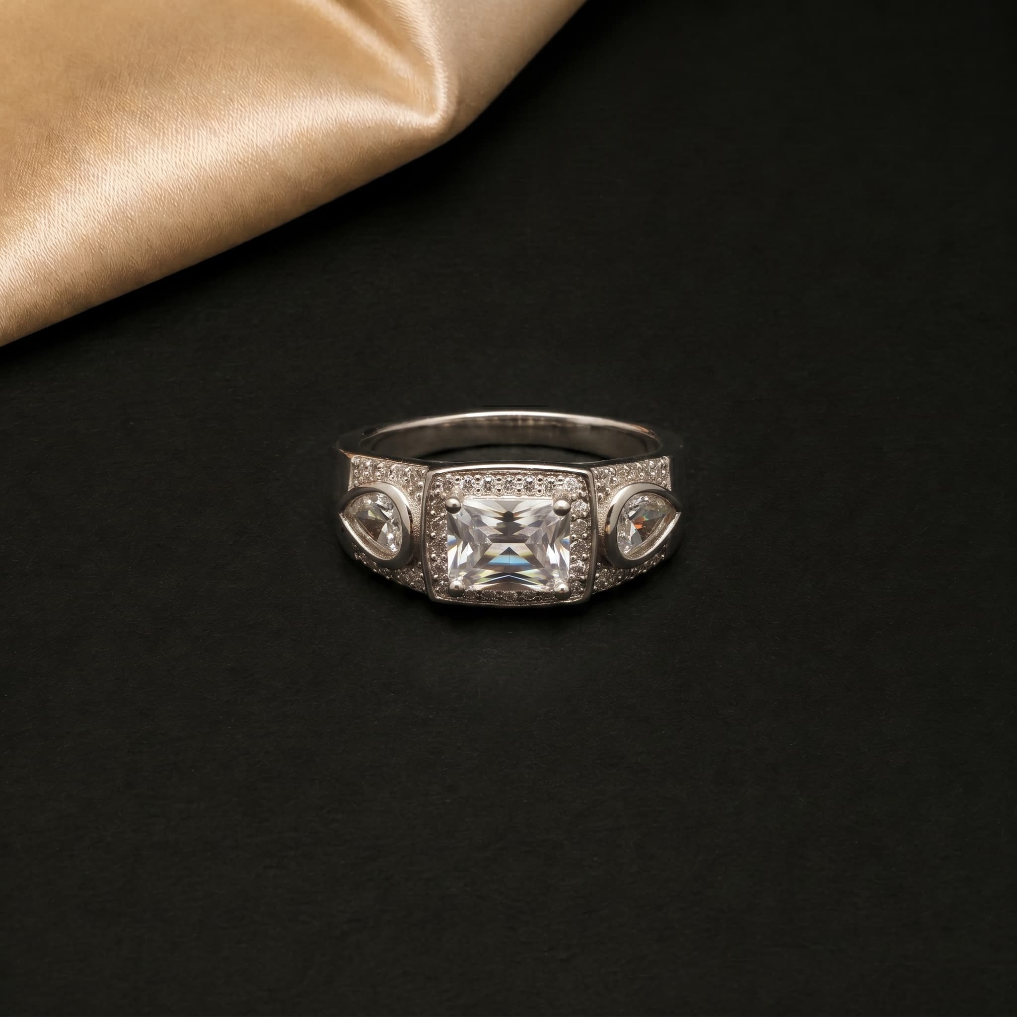 Radiant Three Stone Halo Ring 2