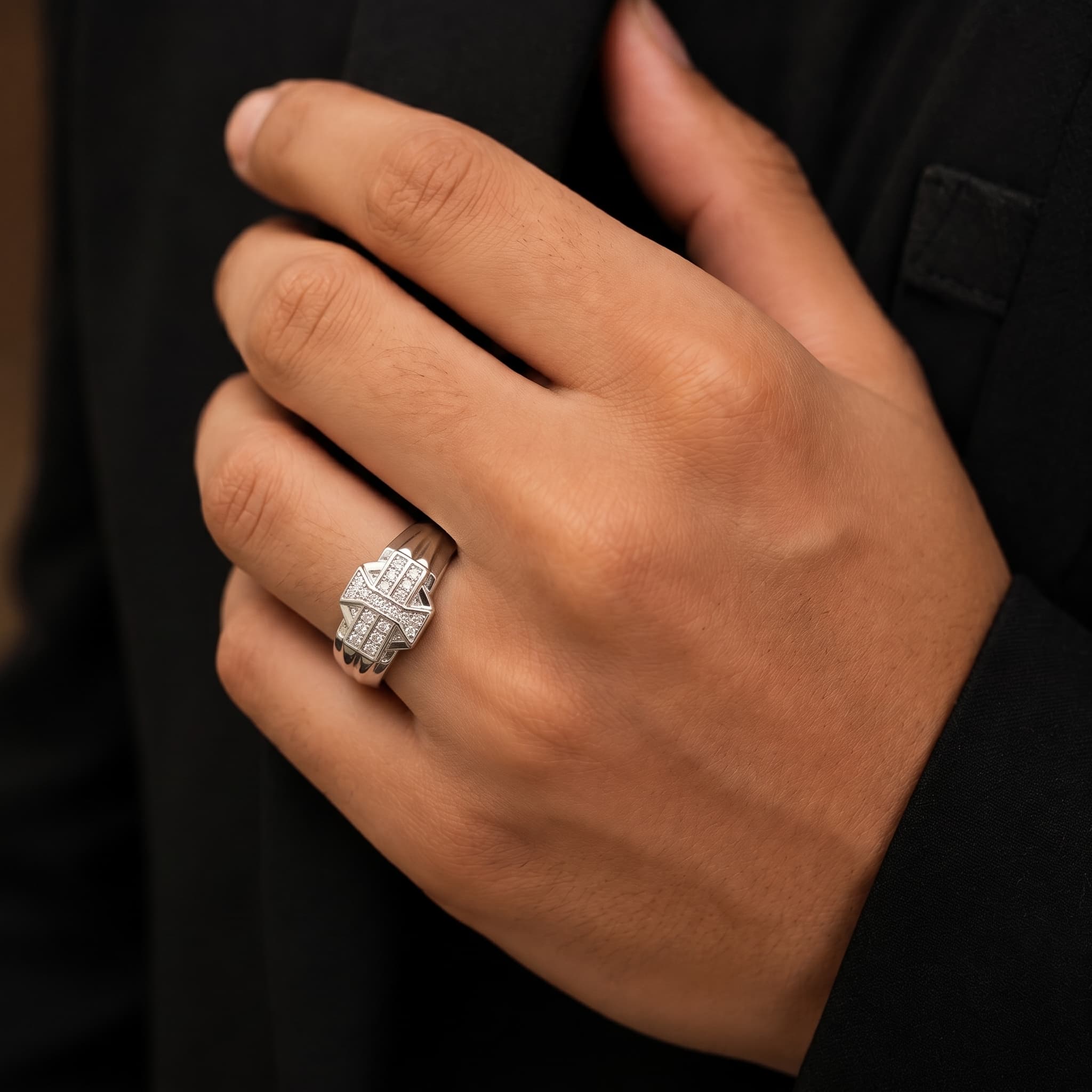 Woven Pave Signet Ring 4