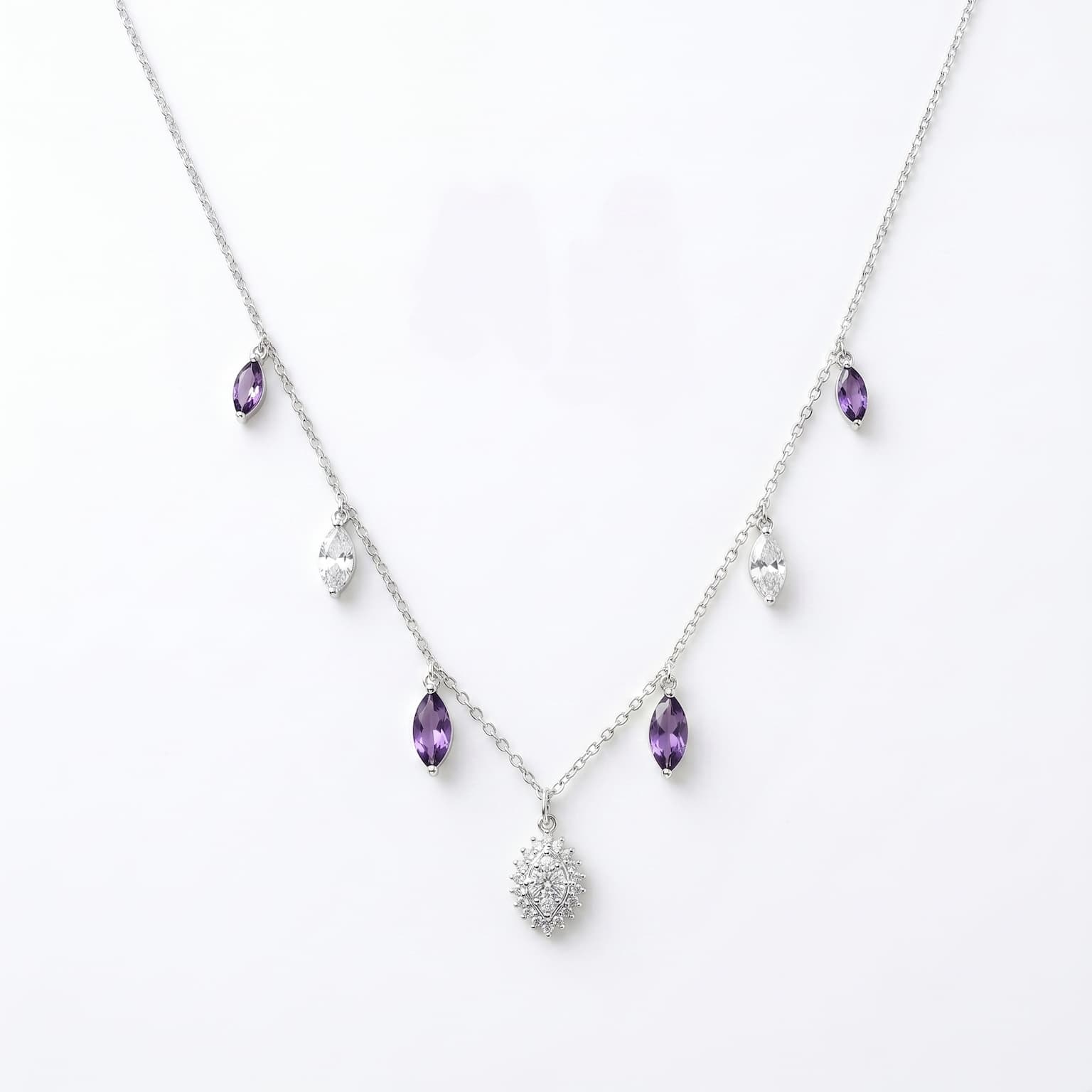 Amethyst Marquise Charm Necklace