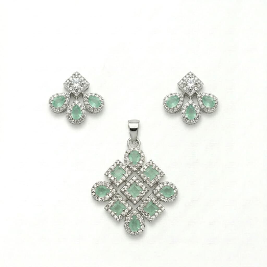 Emerald Green Cluster Necklace & Earring Set