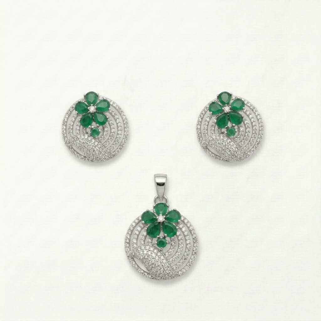 Emerald Whirl Medallion Necklace & Earring Set