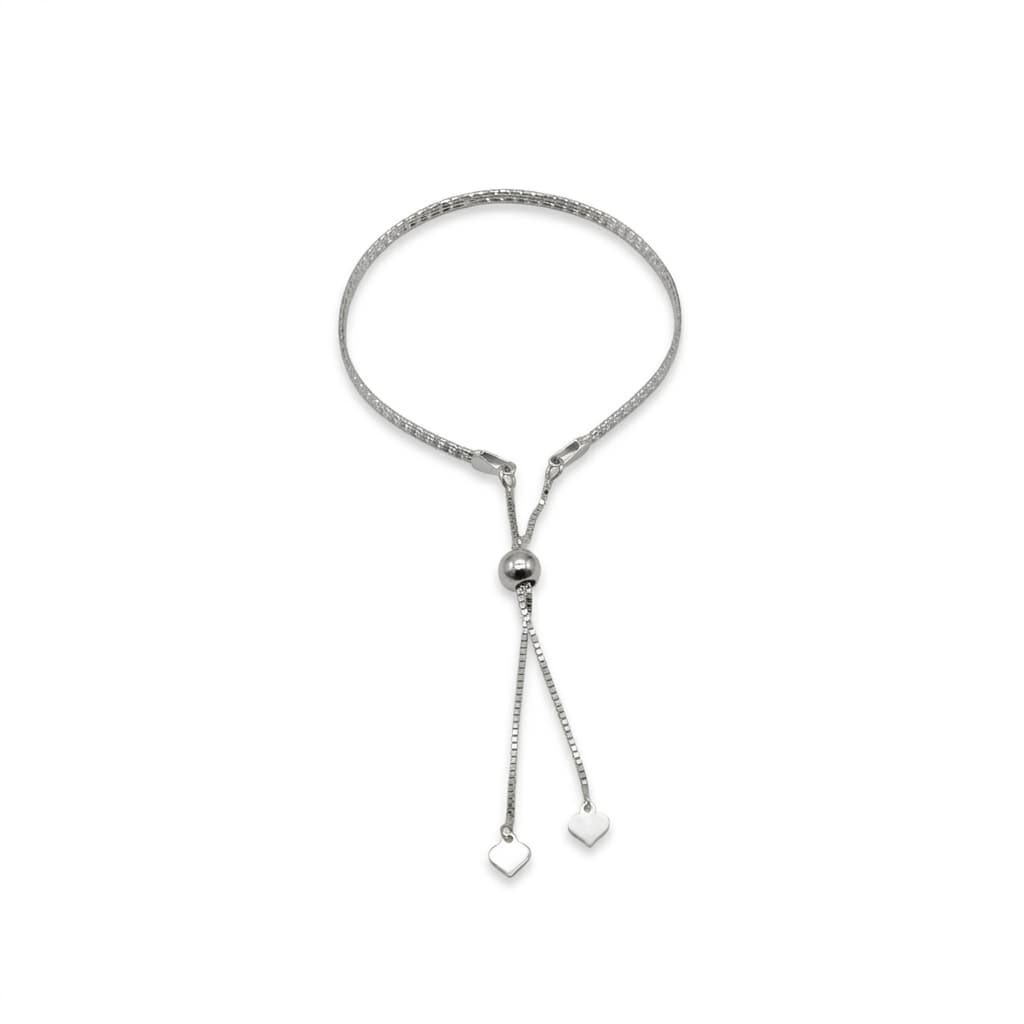Heart Charm Mesh Slider Silver Bracelet