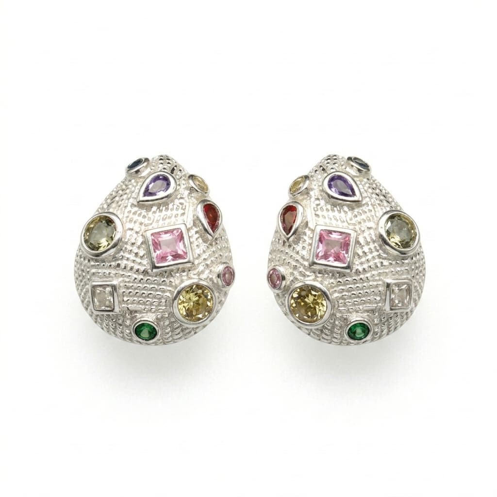 Navratna Teardrop Statement Studs