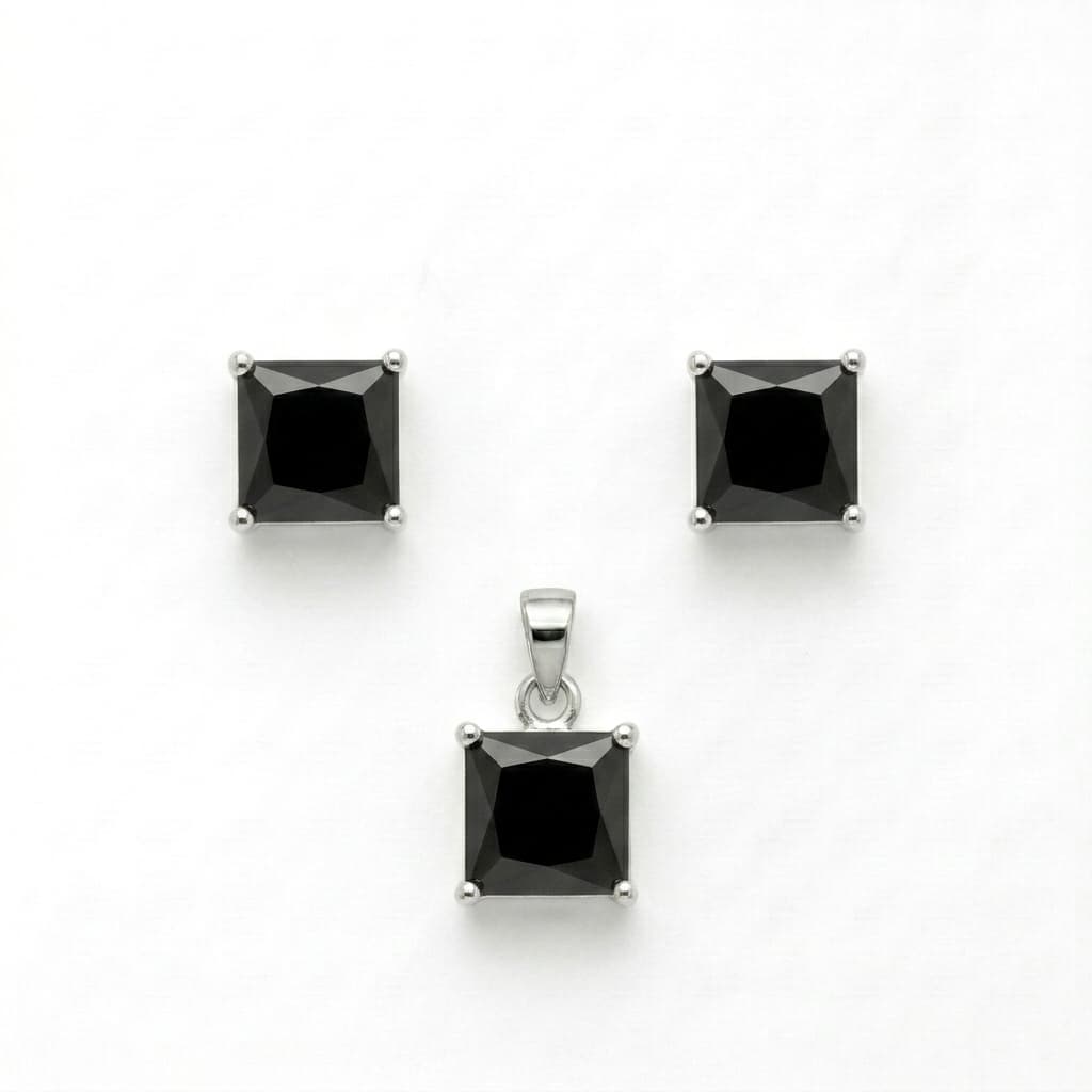 Onyx Noir Princess Cut Necklace & Earring Set
