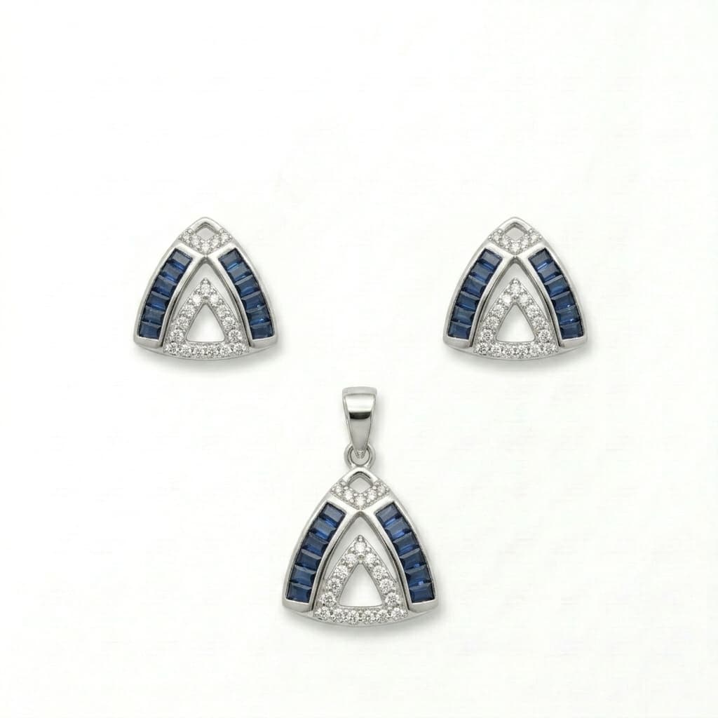 Sapphire Trinity Baguette Necklace & Earring Set