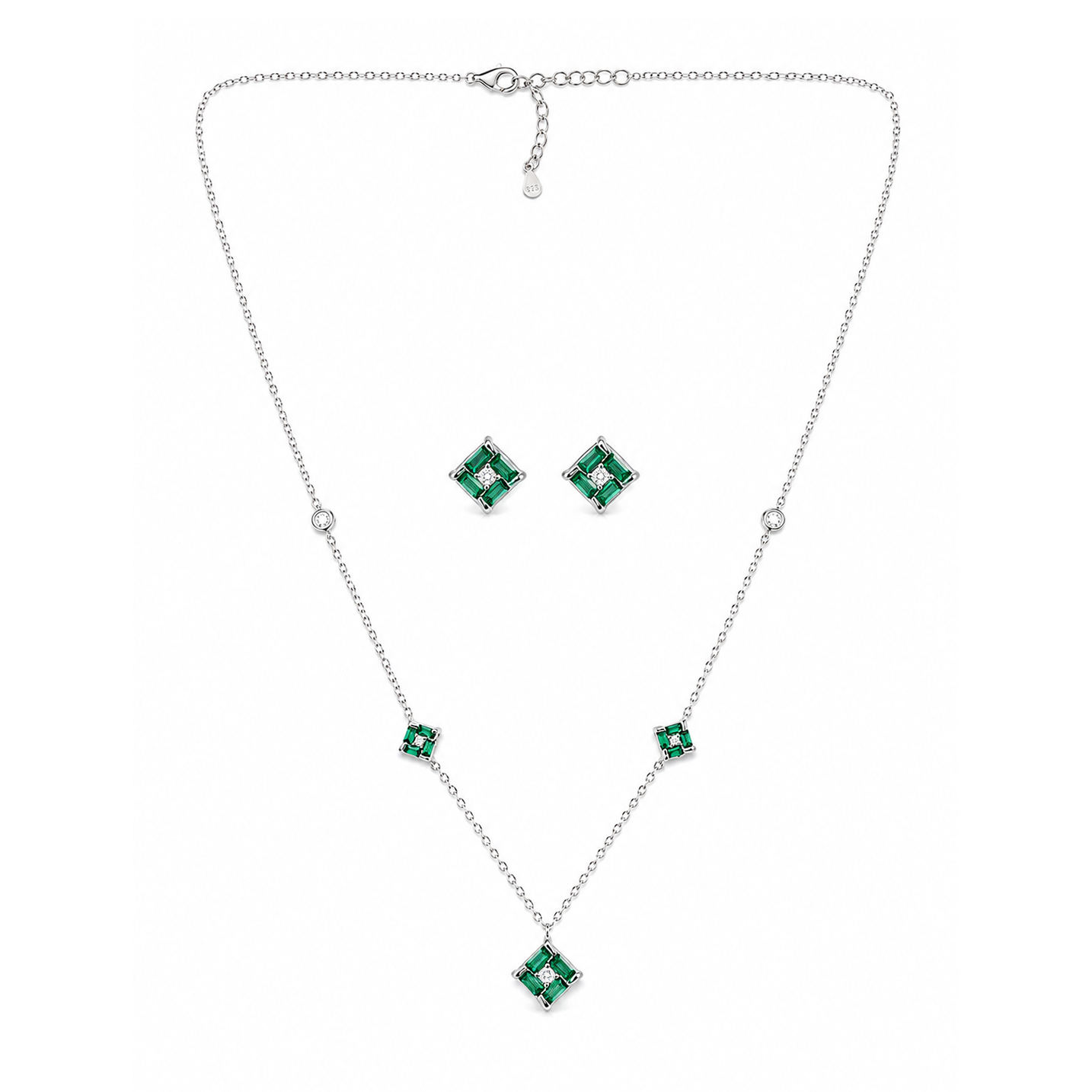 Emeraled-Studed-ultra-sleek-chain-pendant-set