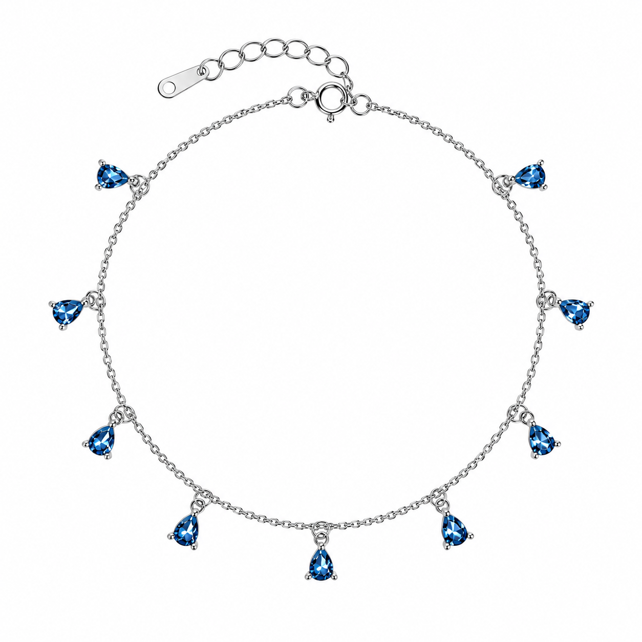 Blue-white-CZ -drop-anklet