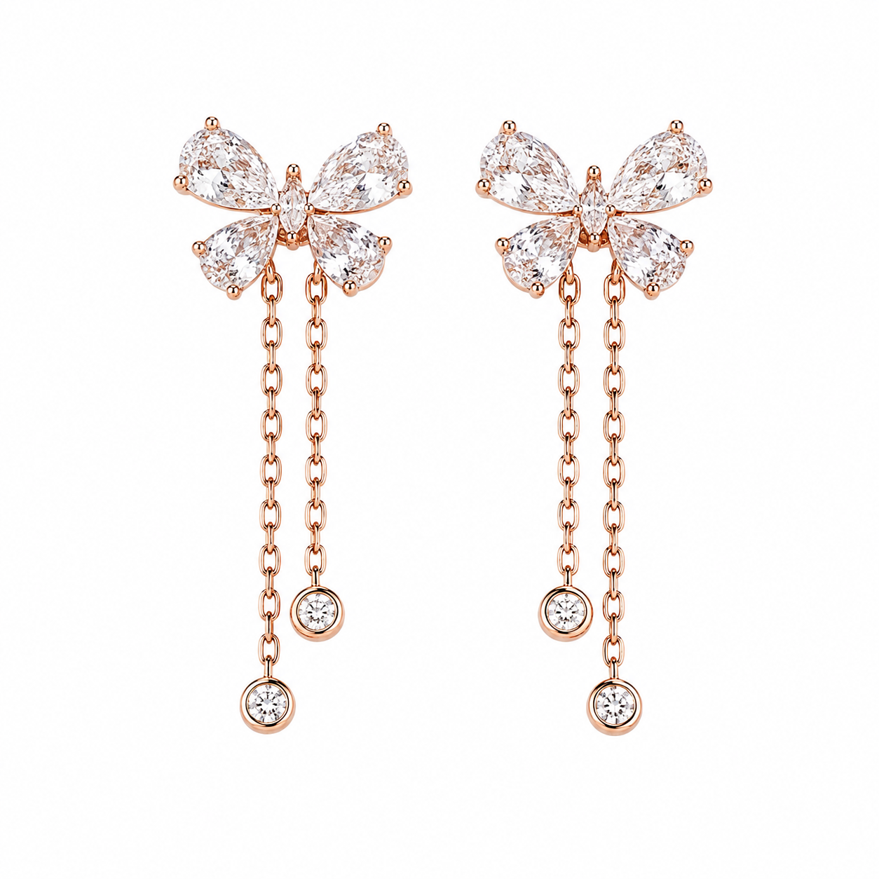 Butterfly Studded Long-Short Earring