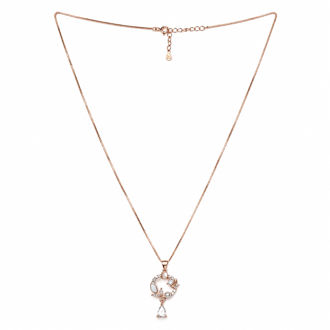 Rose Botanical Circle Pendant with Pear Cut Drop