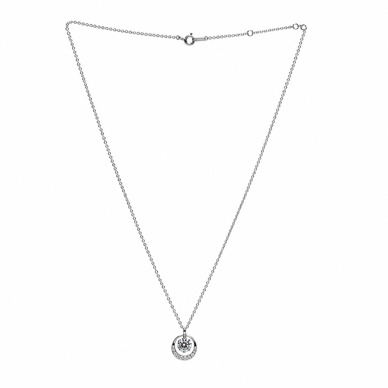 Hanging solitaire embedded CZ circle locket with chain