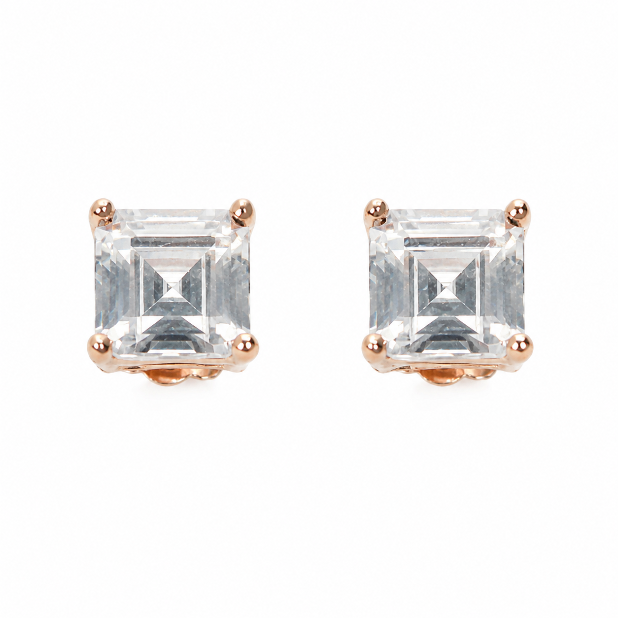 Princess cut CZ stud in rose colour
