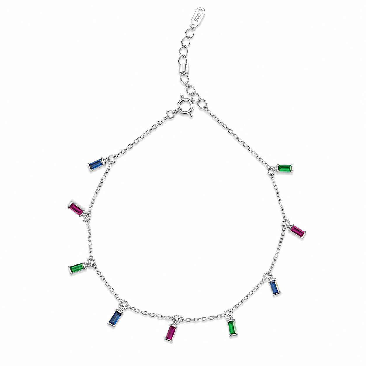 Rainbow-Gem-bagutte-charm-anklet
