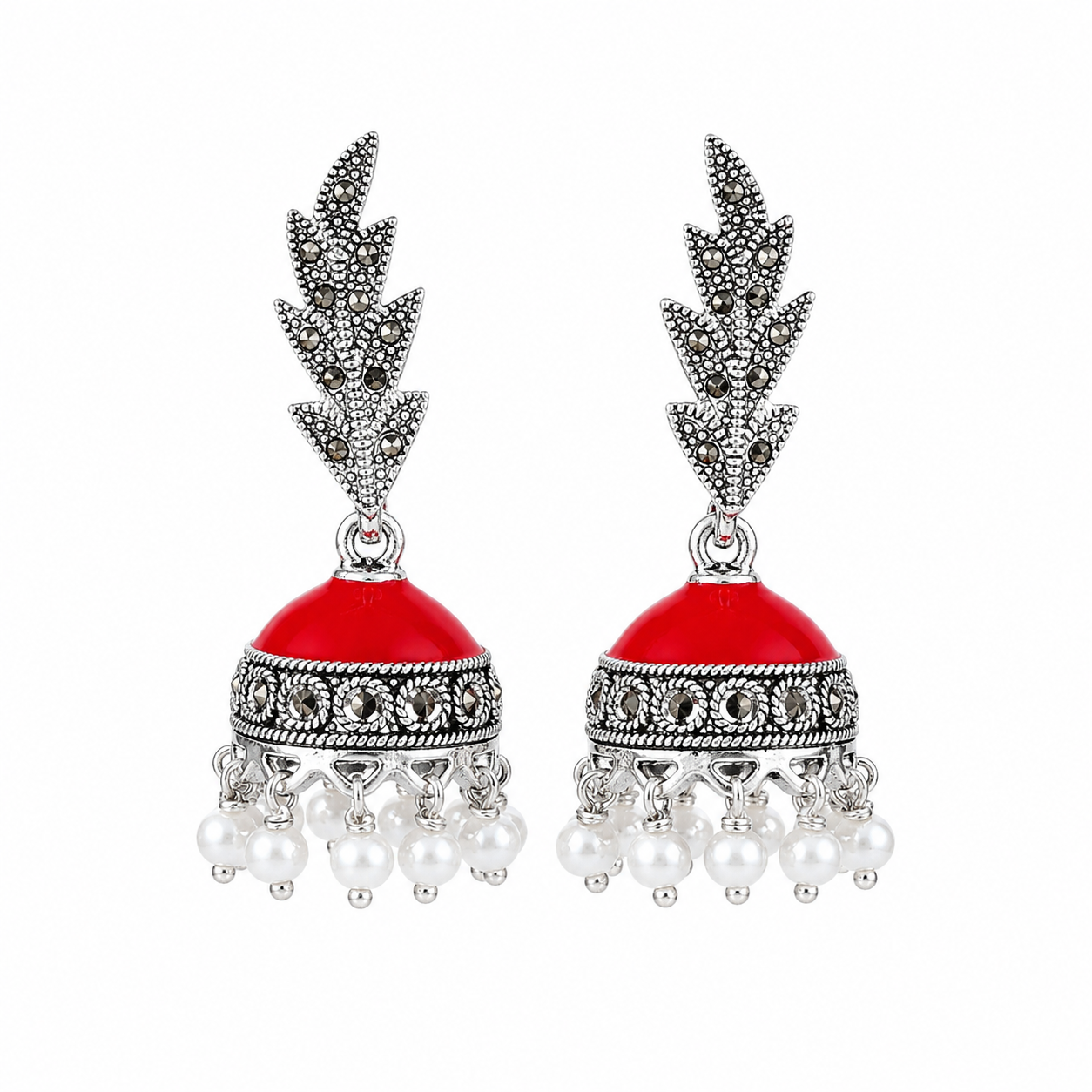 Red Emeraled Marcasite Jhumki
