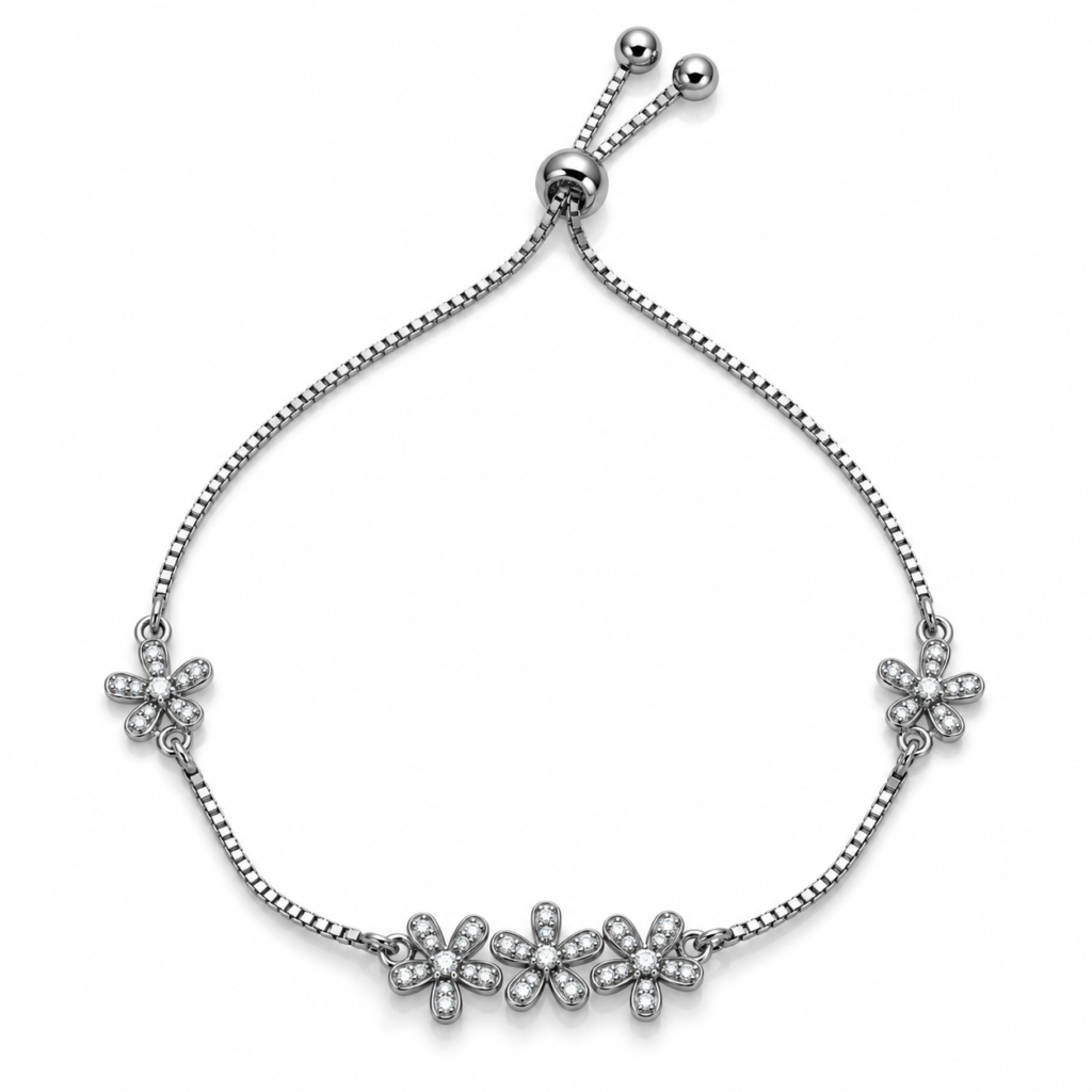 Sparkling-5-flower-charm-anklet