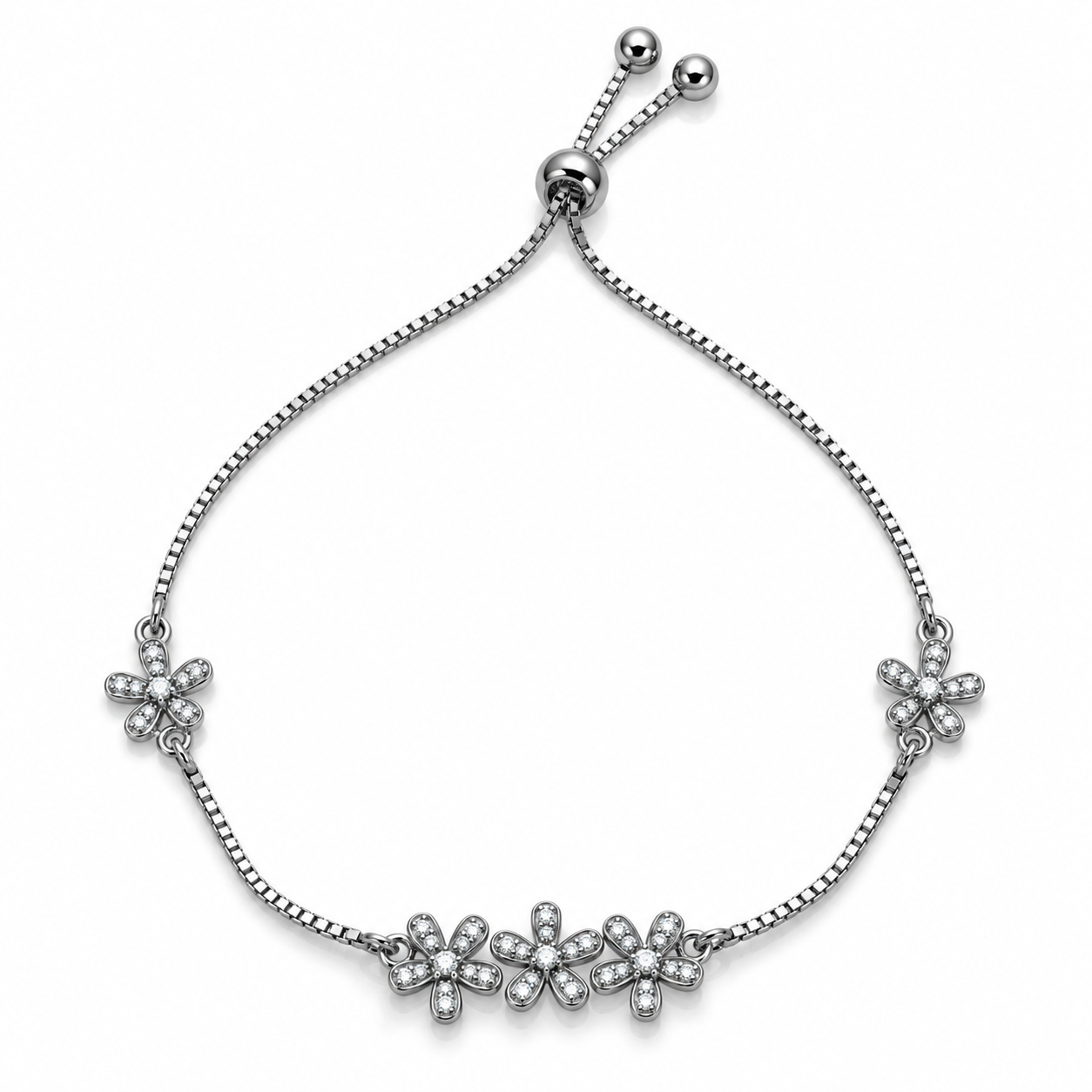 Sparkling-5-flower-charm-anklet