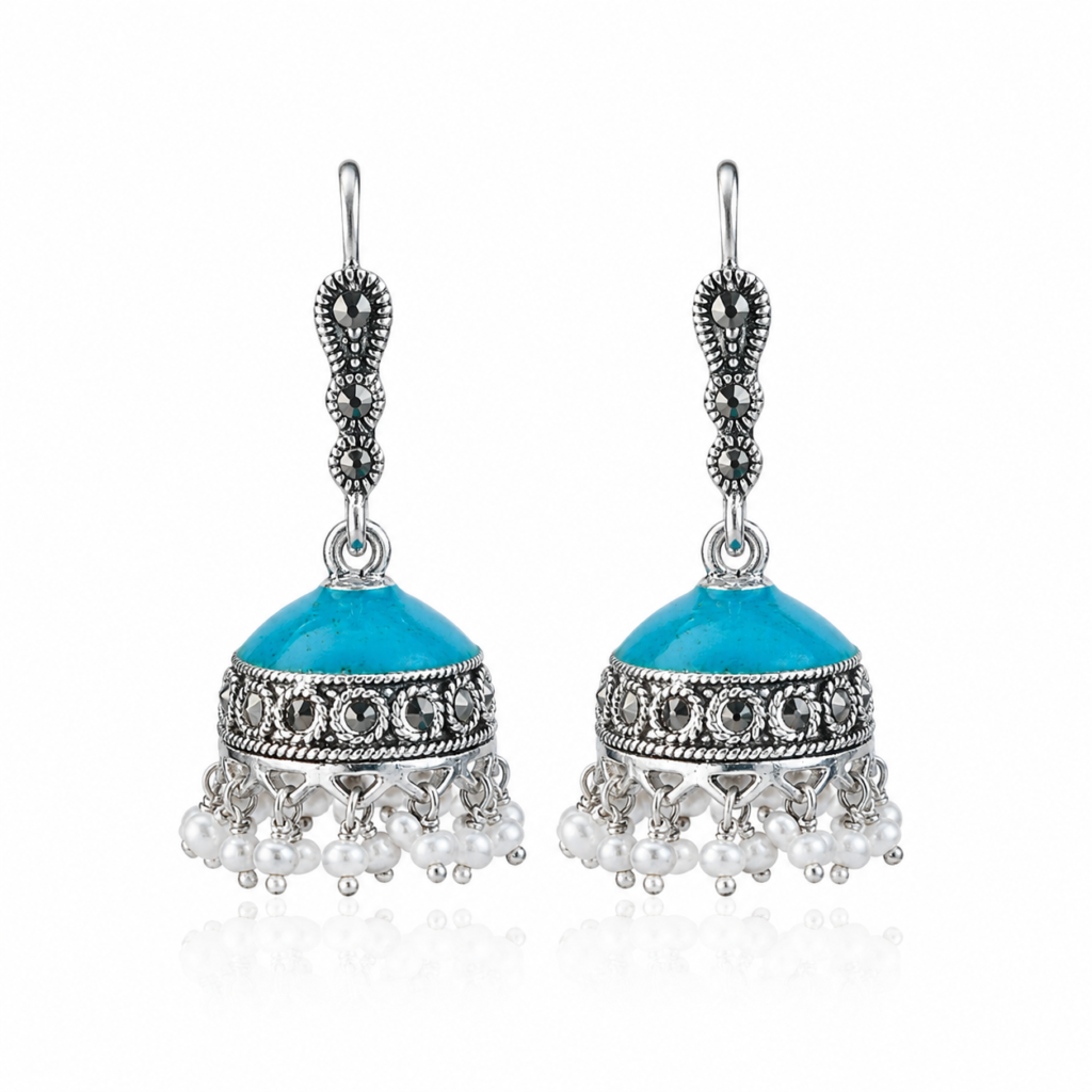 Turquoise-pearl Jhumki