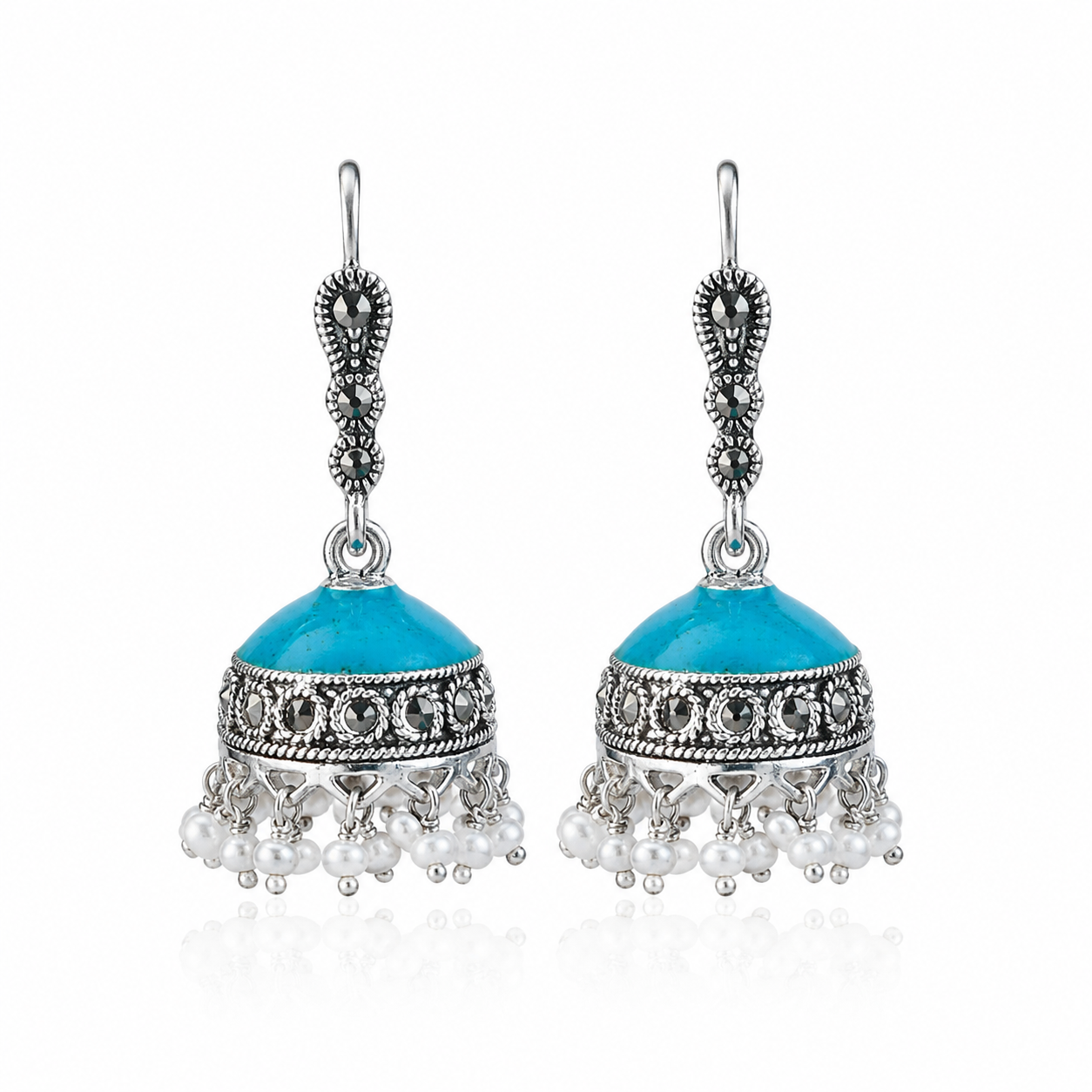 Turquoise-pearl Jhumki