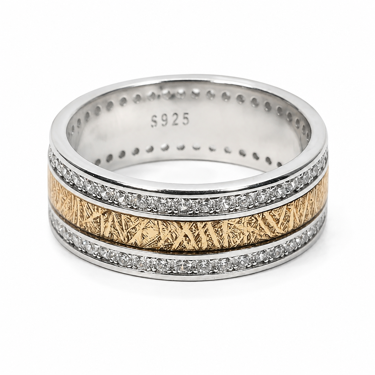 dual tone textured gents ring
