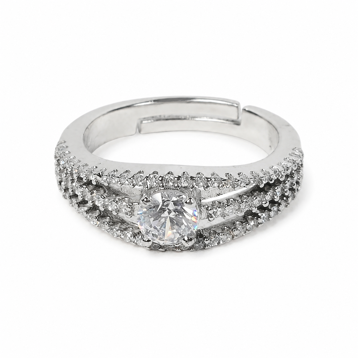 triple line CZ studded pointer ring