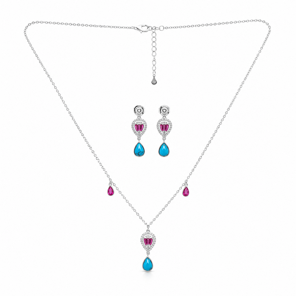 turquoise ruby drop pendant set